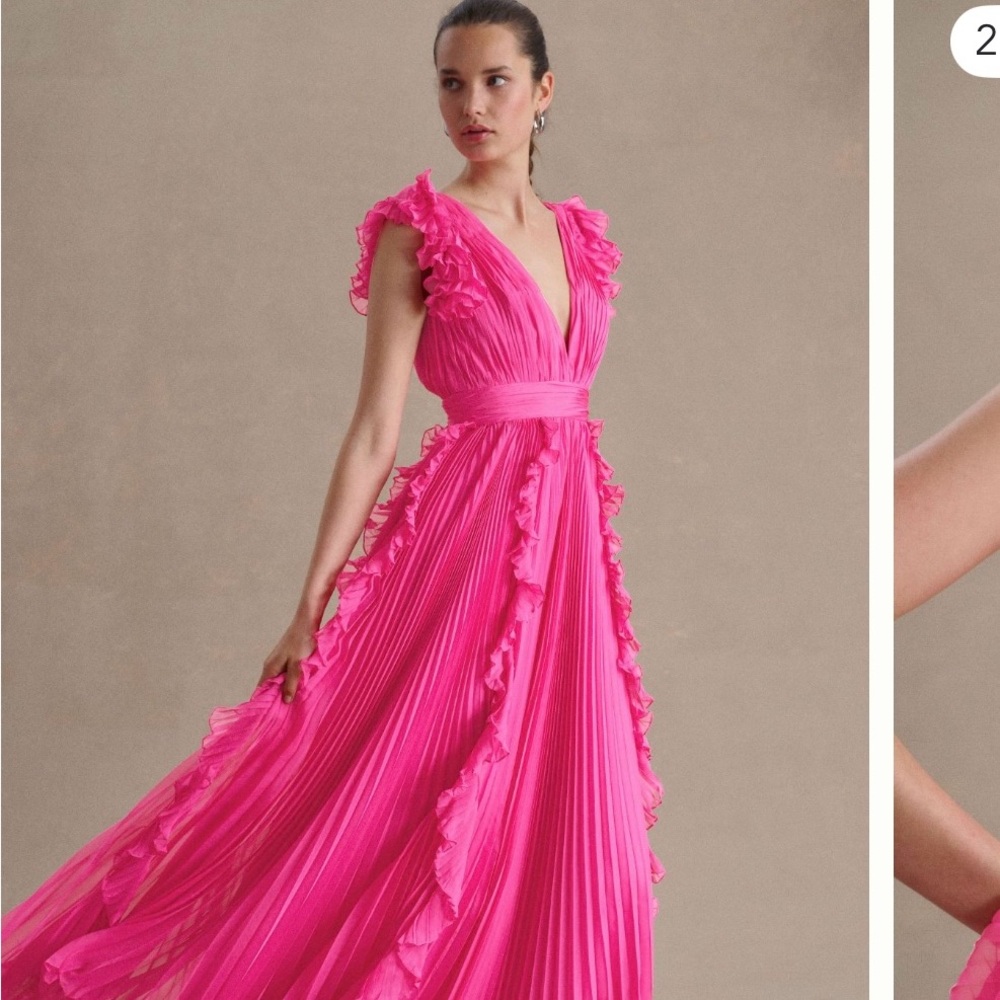 Pink Maxi Gown with Flutter Cap Sleeves and V-Neckline